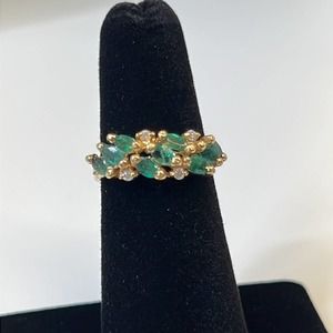 14K Gold Emerald and Diamond Ring Size 5.5